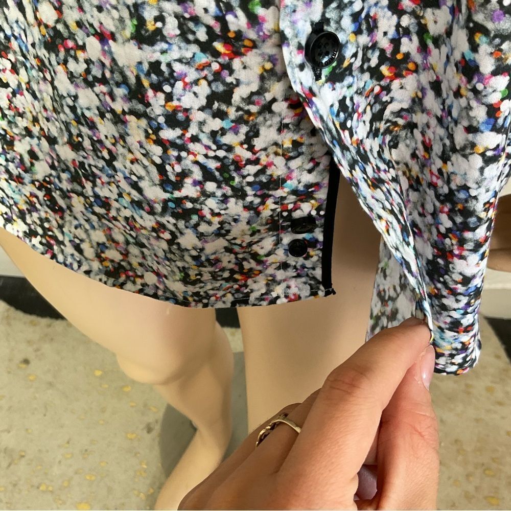 Jared Lang Colorful Print Black Folded Cuff Long … - image 6